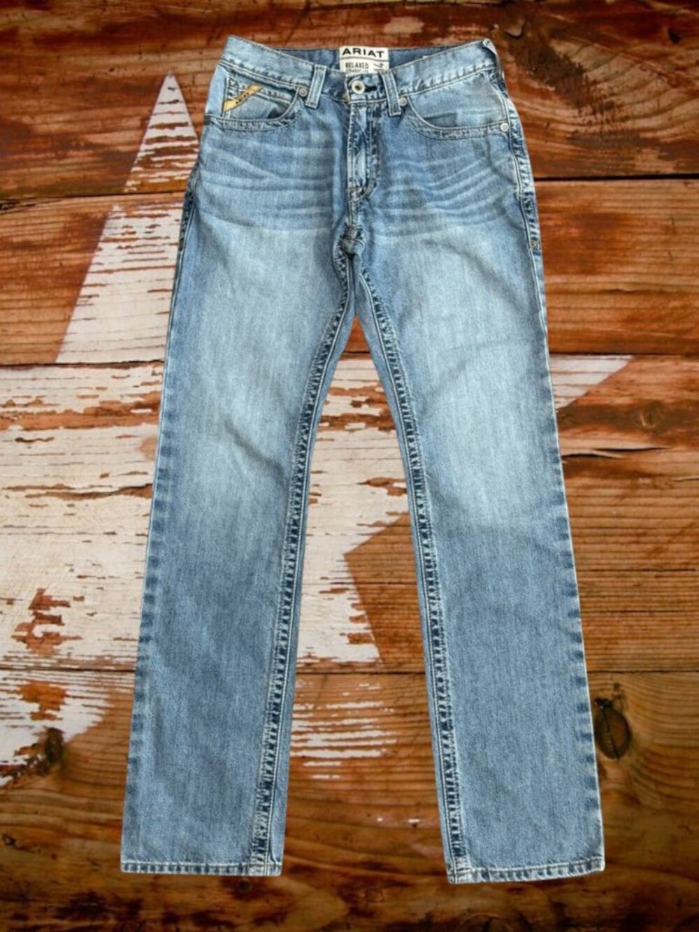 Ariat M4 Low Rise Relaxed Straight Light Blue Denim Distressed Jeans 30"x 36"